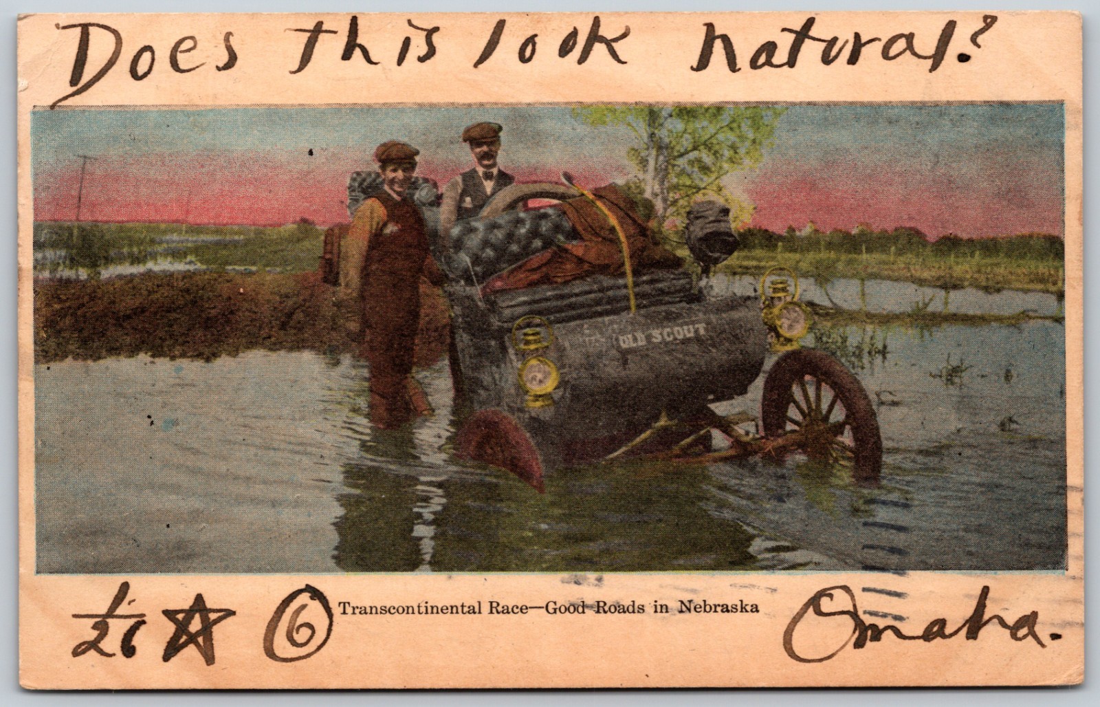 1906 Transcontinental Race Old Car Wrecked Nebraska RARE ANTIQUE Postcard 10456