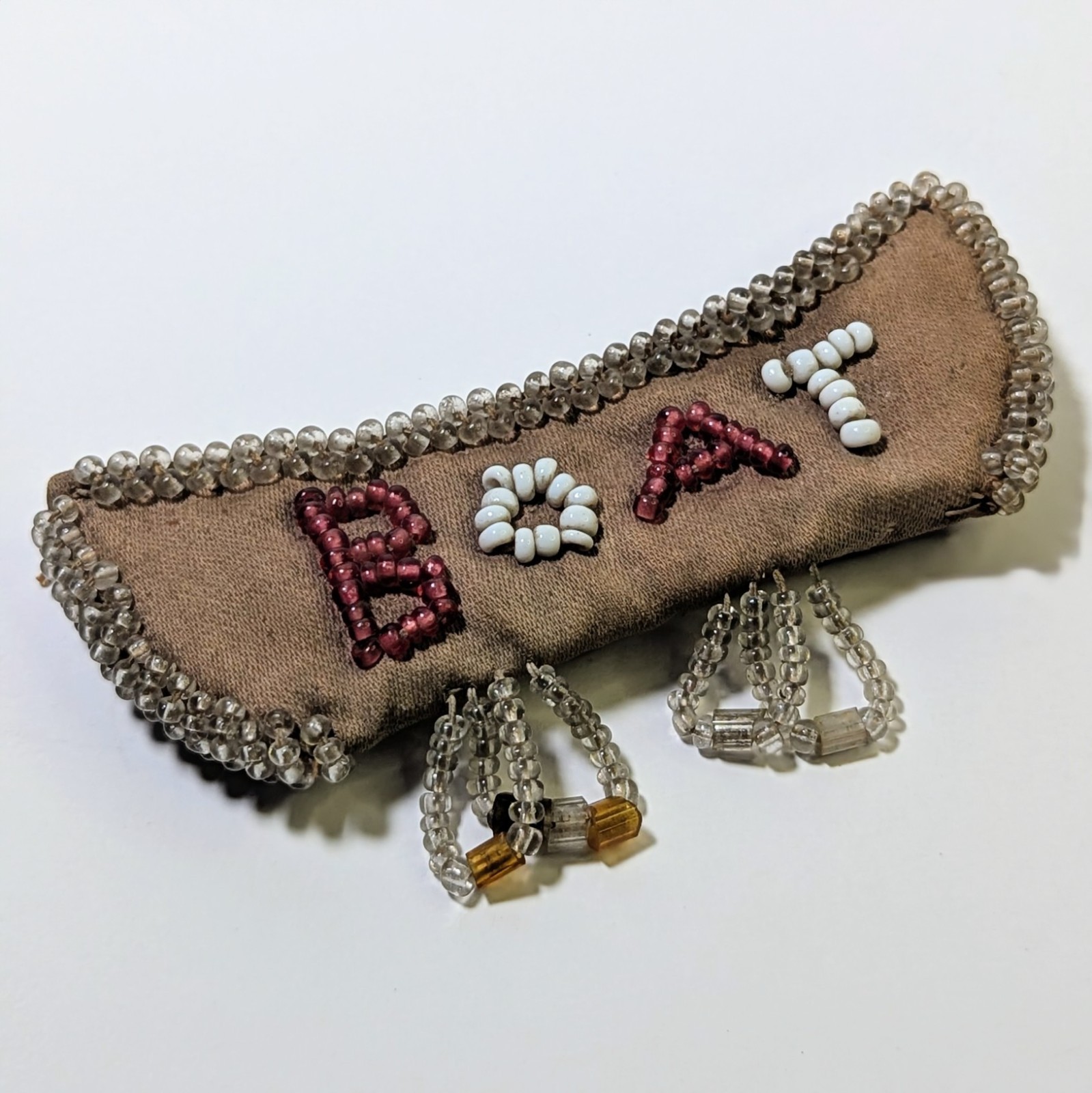 Antique Victorian Iroquois Niagara Beaded Whimsy Pincushion Purse Boat Fast 4"