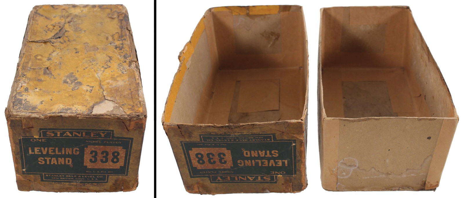 Orig. Pasteboard Box for Stanley No. 338 Leveling Stand - Lbl. - mjdtoolparts Orig. Pasteboard Box for Stanley No. 338 Leveling Stand - Lbl. - mjdtoolparts