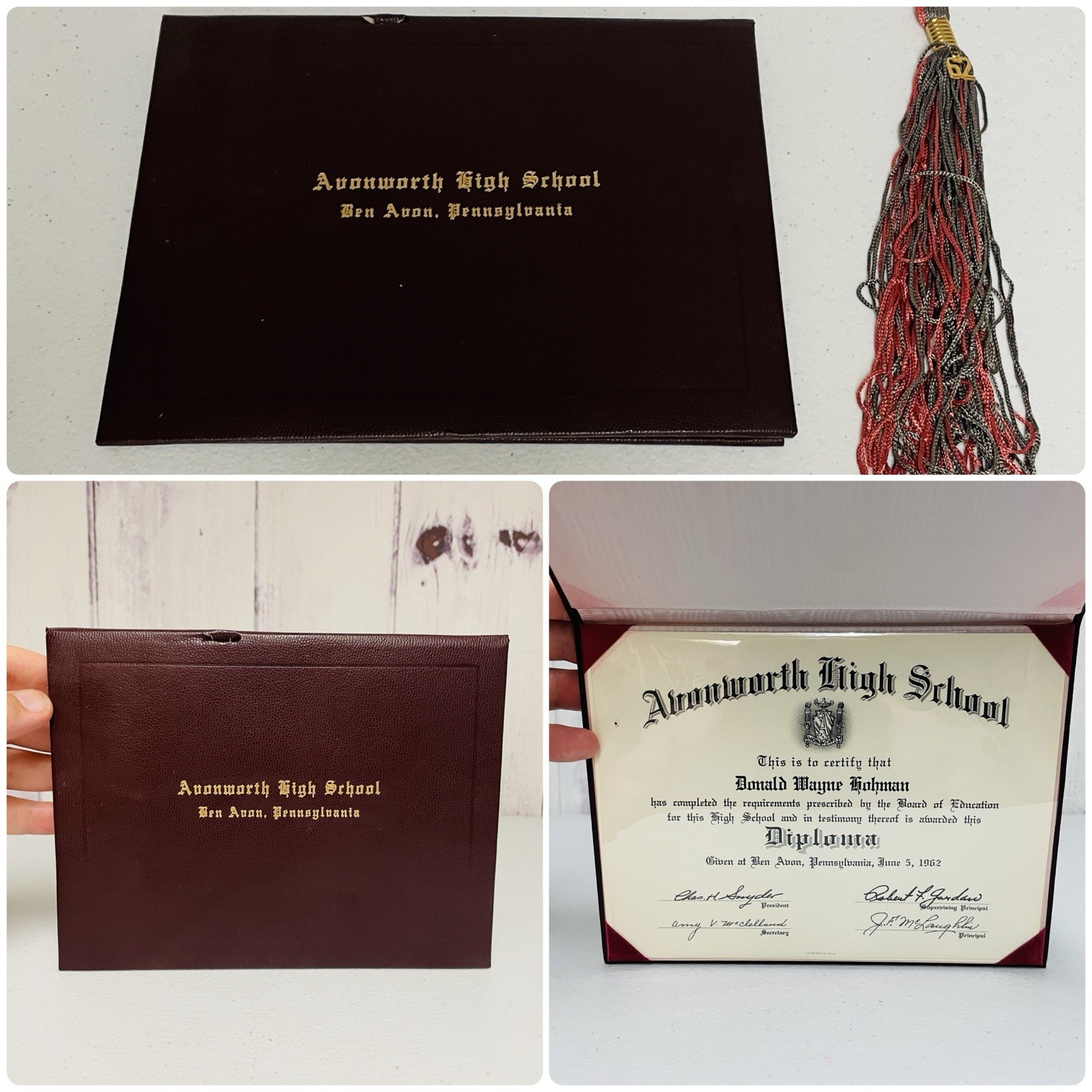 Vintage 1962 High School Diploma & Tassle Donald Hohman Poker Avonworth PA
