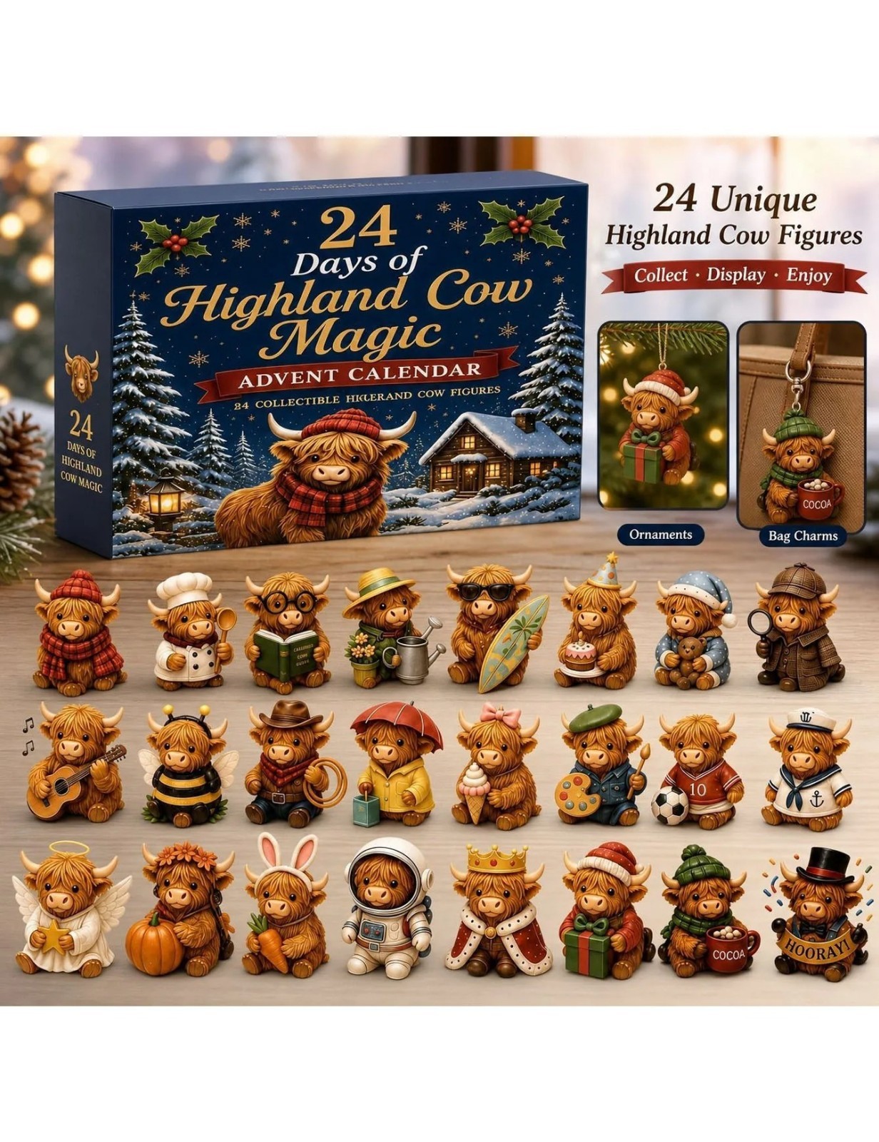 Highland Bull Christmas Countdown Calendar 2D Acrylic Ornament Scottish Cow Pend Highland Bull Christmas Countdown Calendar 2D Acrylic Ornament Scottish Cow Pend