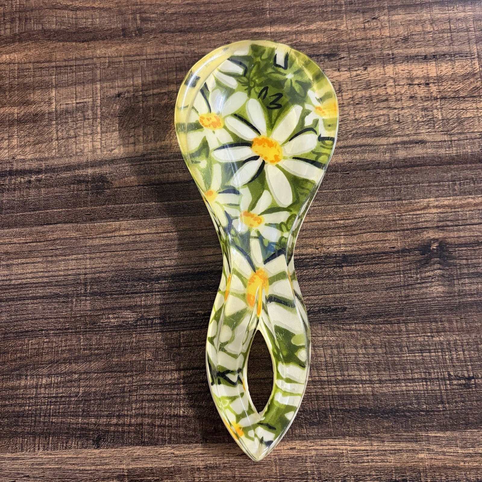 Vintage Mid-Century Modern Lucite Acrylic Resin Daisy Floral Spoon Rest
