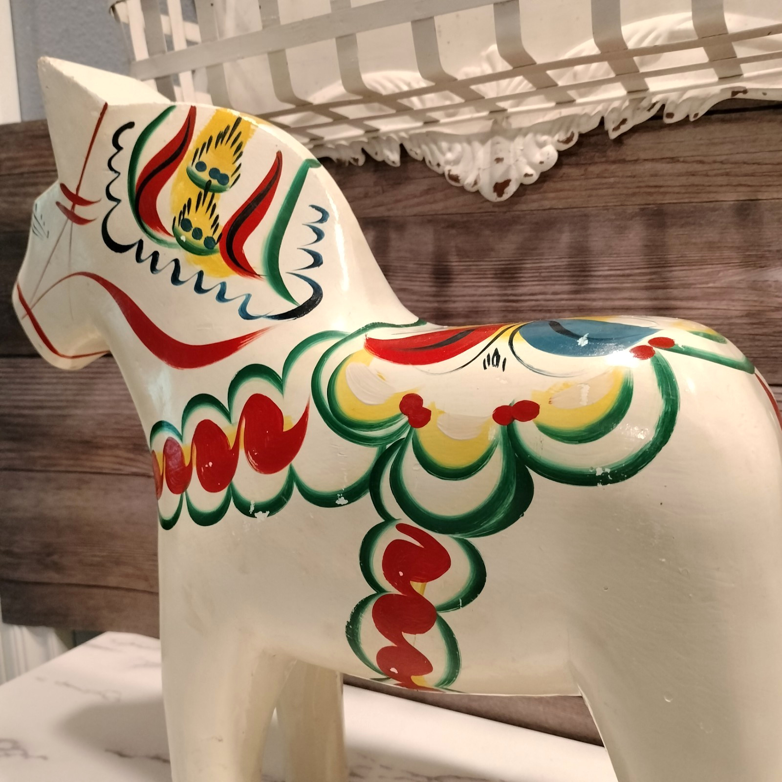 Vintage Nils Olsson Swedish Dala Horse White 15" Large Hand Carved Wood Label Vintage Nils Olsson Swedish Dala Horse White 15" Large Hand Carved Wood Label