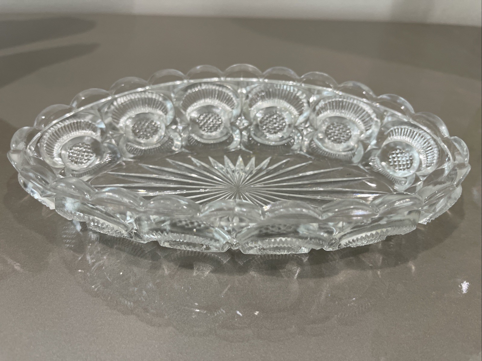 Antique Bryce Higbee Serving Dish New Crescent (OMN) Diamond Point 1898 UV Glow Antique Bryce Higbee Serving Dish New Crescent (OMN) Diamond Point 1898 UV Glow