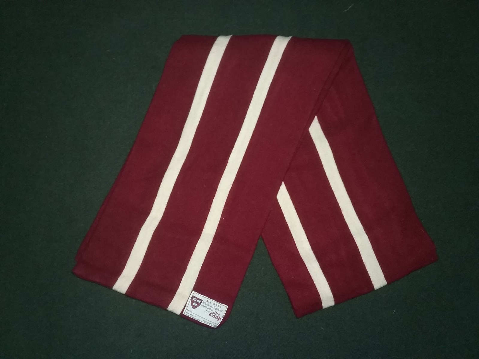 Vintage Harvard University Striped Wool Scarf Made in England for The Coop VGC Vintage Harvard University Striped Wool Scarf Made in England for The Coop VGC