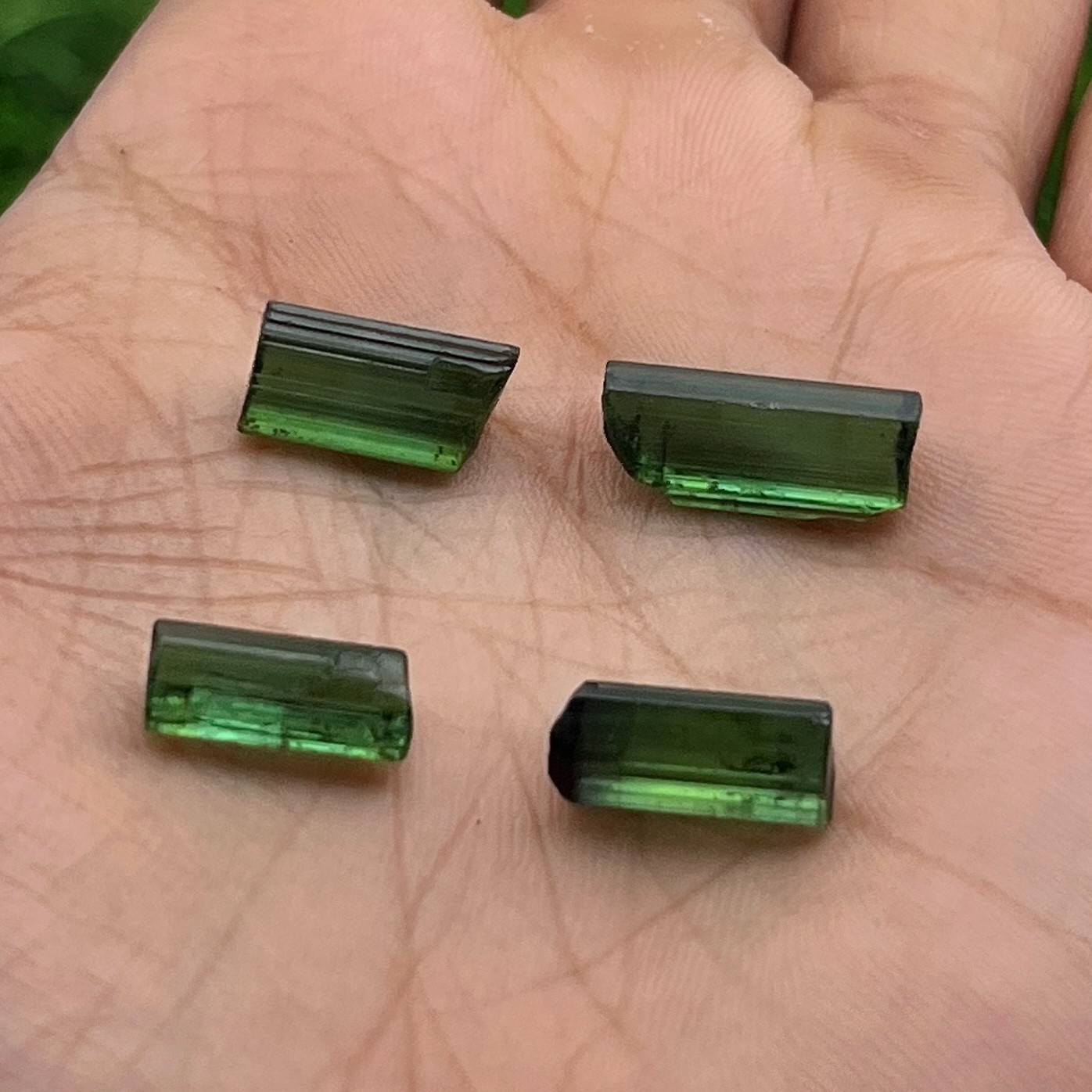 Natural Chrome Green Tourmaline Rough Lot, 18 Ct Pencil Crystals, 4 Pcs