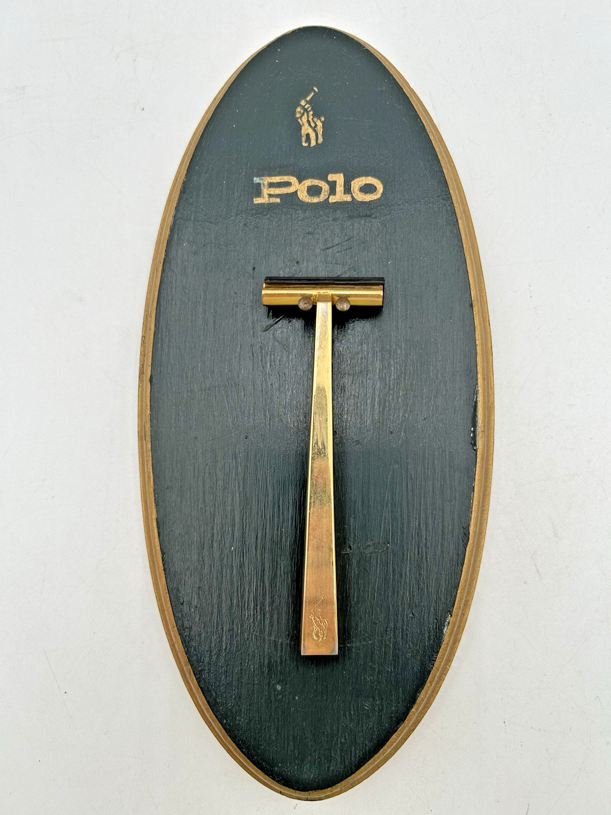Vintage Polo Ralph Lauren Gold Tone Razor With Handmade Wall Plaque Retro Shave Vintage Polo Ralph Lauren Gold Tone Razor With Handmade Wall Plaque Retro Shave