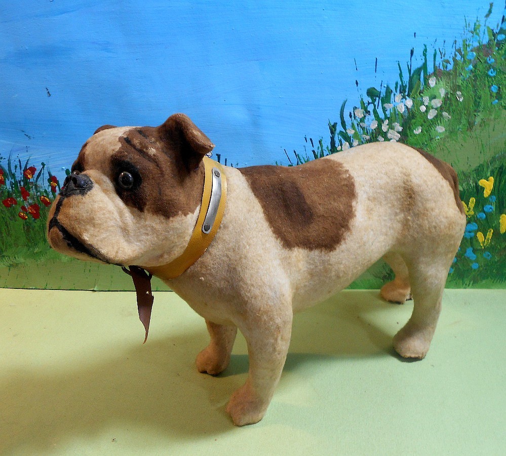 Antique German Bulldog Candy Container -Glass Eyes, 8 1/2", Germany, Felt Cover