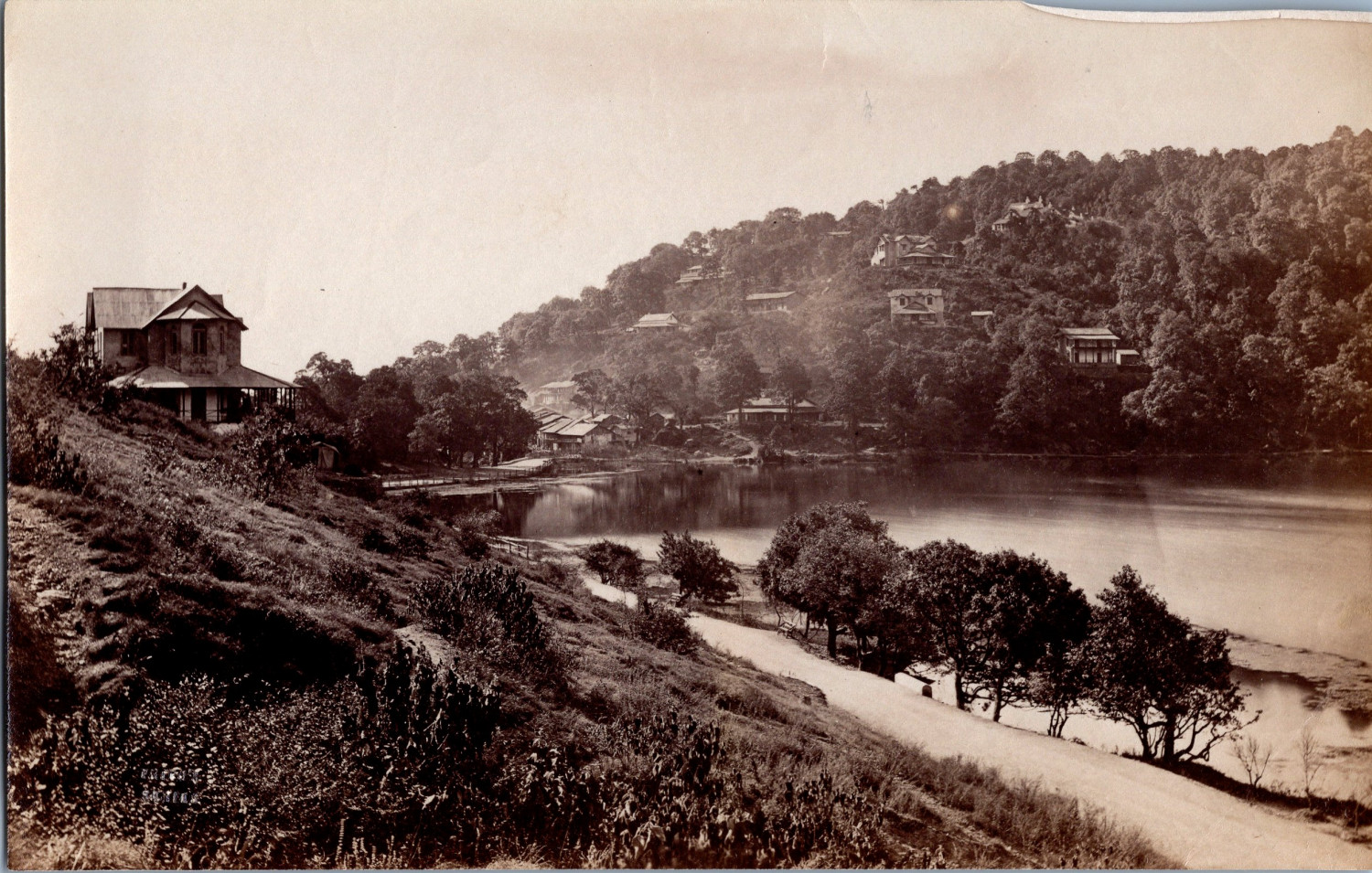India, Nynee Valley and Lake from Smuggler's Rock, Vintage Print, ca.1875 Ti India, Nynee Valley and Lake from Smuggler's Rock, Vintage Print, ca.1875 Ti