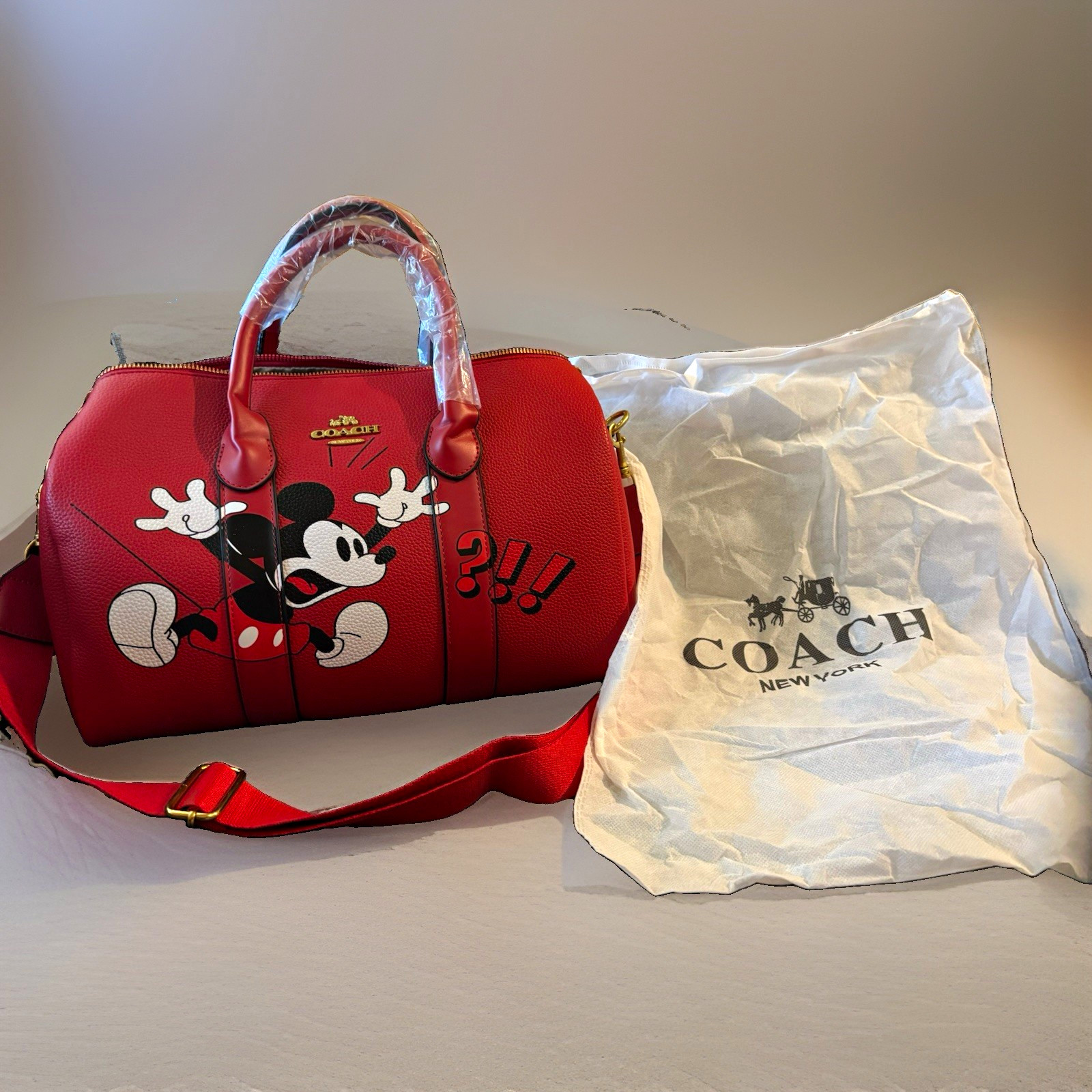 Coach Disney Minnie Mouse Satchel Handbag with Shoulder Strap, Medium Red Coach Disney Minnie Mouse Satchel Handbag with Shoulder Strap, Medium Red
