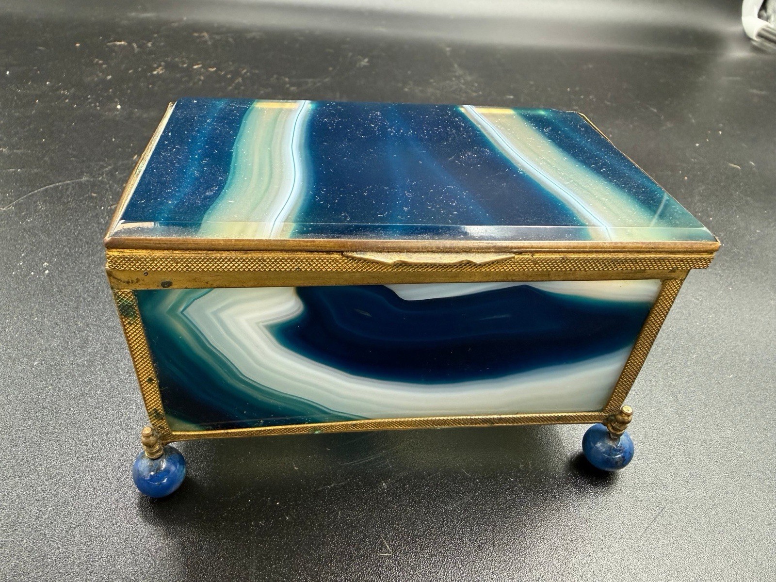 antique 19th-century blue banded agate miniature casket or trinket box antique 19th-century blue banded agate miniature casket or trinket box