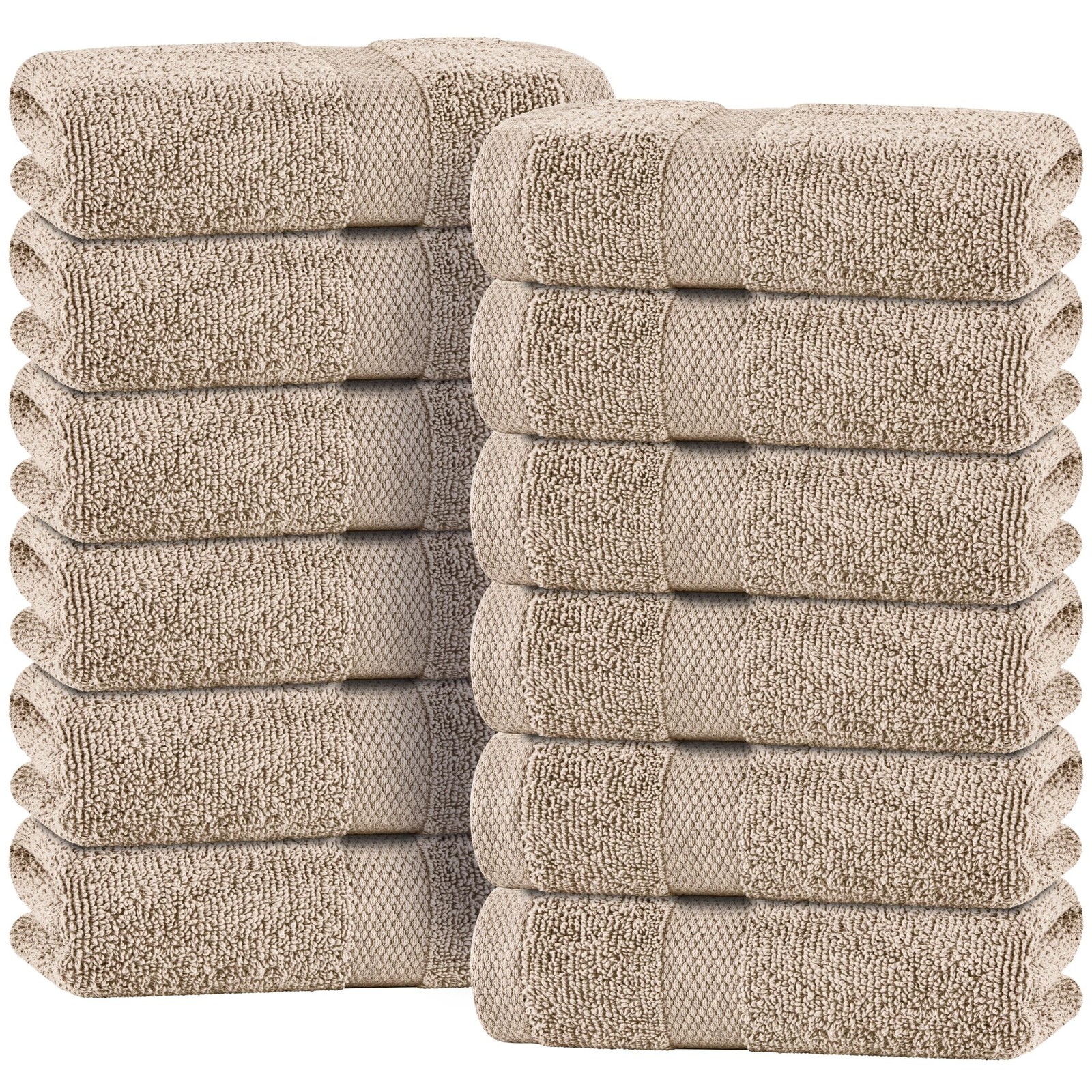 Wealuxe Taupe Hand Towels 16x27 Inch - 12 Pack, Soft 100% Ring-Spun Cotton