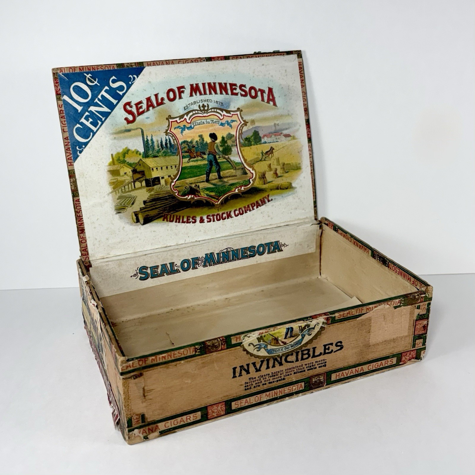 Antique Early 1900s Seal Of Minnesota Pre Embargo Cigar Box Kuhles & Stock -Read Antique Early 1900s Seal Of Minnesota Pre Embargo Cigar Box Kuhles & Stock -Read