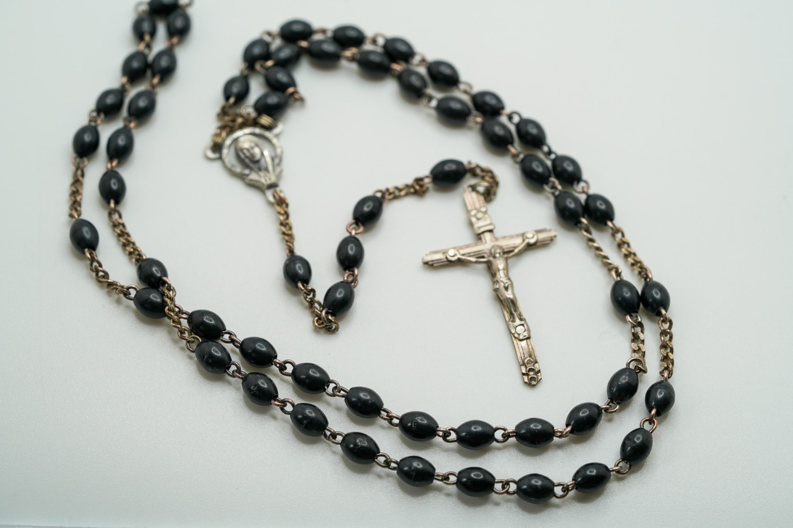 Vintage Sterling Silver Black Bead Rosary 22" Loop JB51 Vintage Sterling Silver Black Bead Rosary 22" Loop JB51