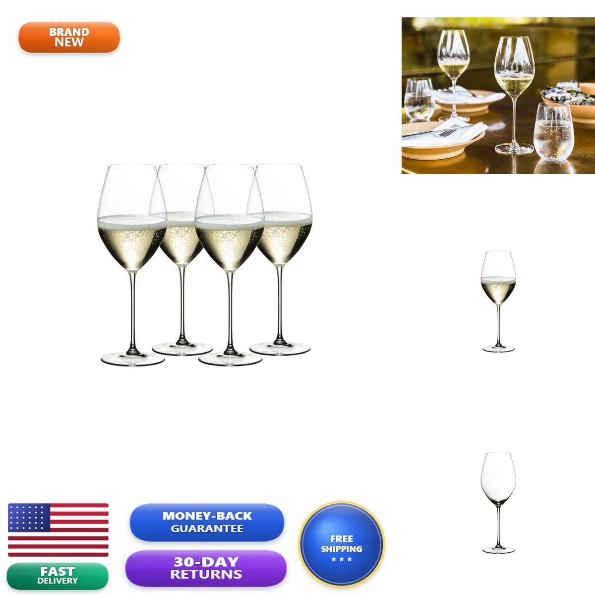 Riedel Veritas Champagne Wine Glasses Set of 4, 16 oz Crystal