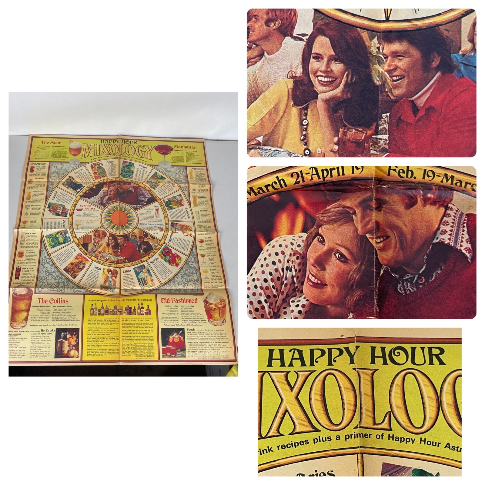 Vintage Bar Ephemera Happy Hour Astrological Mixology Poster 1973