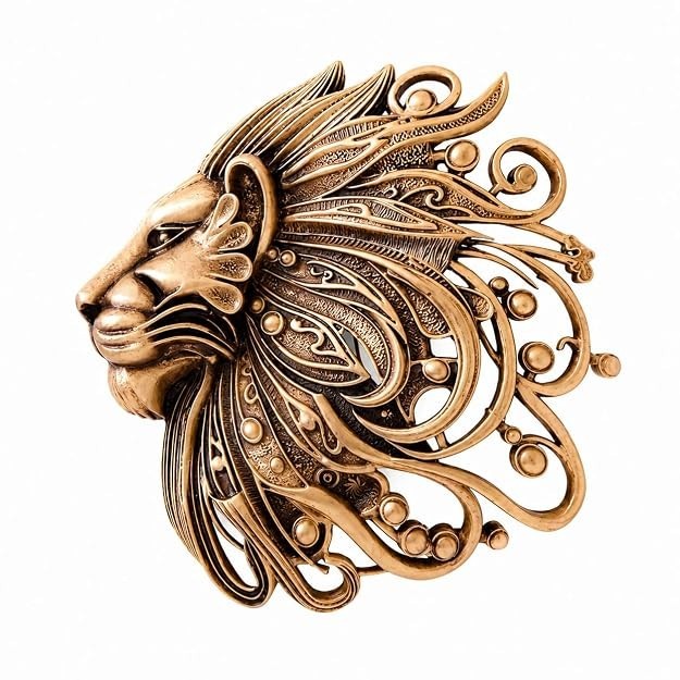 Antique 10K Yellow Gold Over Superb Simba Lion Head Brooch Pin For Men & Women