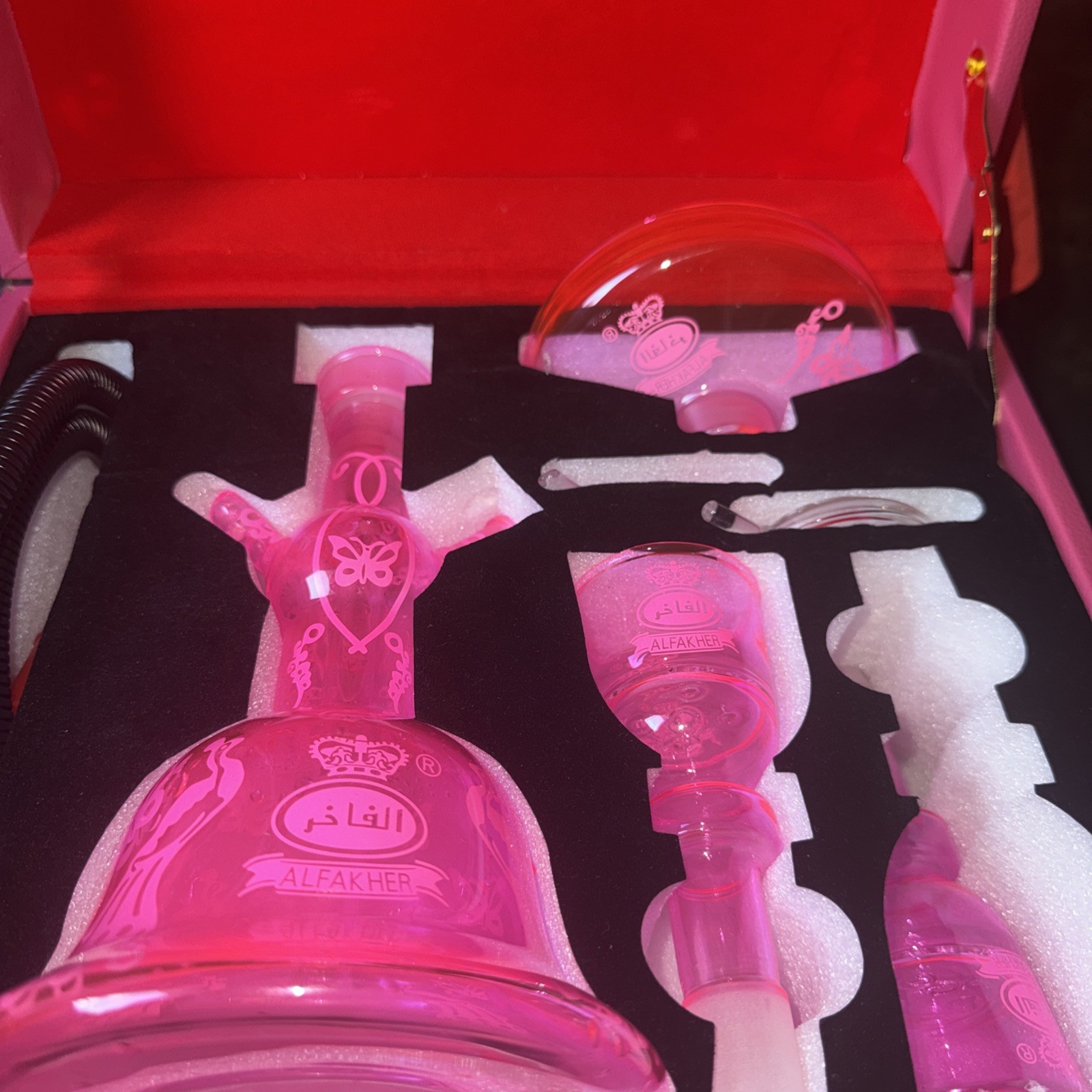 Pink Crystal Glass Al Fakher ALL GLASS HOOKAH W/ LEATHER Locking CASE NEW Pink Crystal Glass Al Fakher ALL GLASS HOOKAH W/ LEATHER Locking CASE NEW