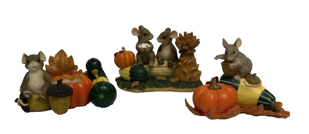 Lot of 3 F&F Charming Tails Autumn Harvest Pumpkin Mouse Figure Candle Holder Lot of 3 F&F Charming Tails Autumn Harvest Pumpkin Mouse Figure Candle Holder