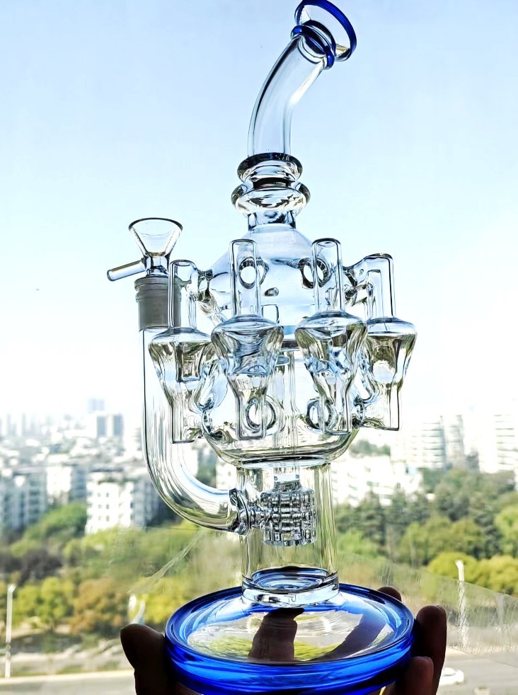 big Recycler rig tire electric blue bong Eight hearts Water pipe Smoking