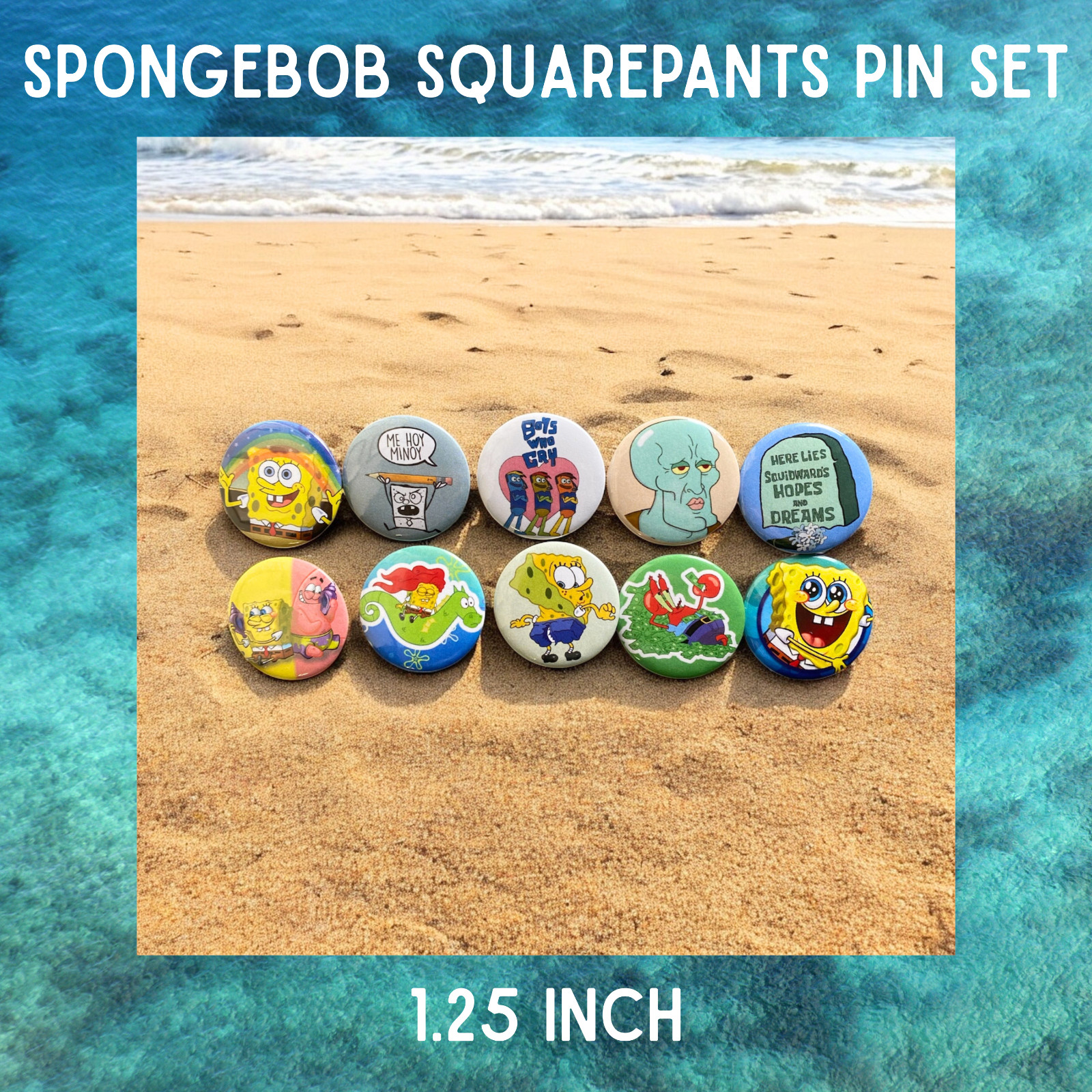 Spongebob Squarepants Pin Set NEW 10 PACK 1.25 inch Pin-Back Buttons Spongebob Squarepants Pin Set NEW 10 PACK 1.25 inch Pin-Back Buttons