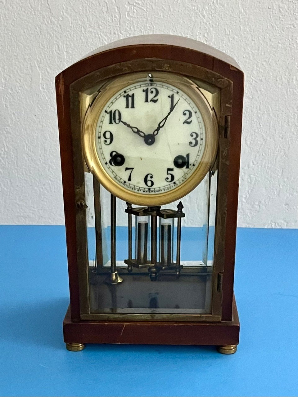 Antique Waterbury "Trouville" Crystal Regulator Mantle Clock c. 1910 Running