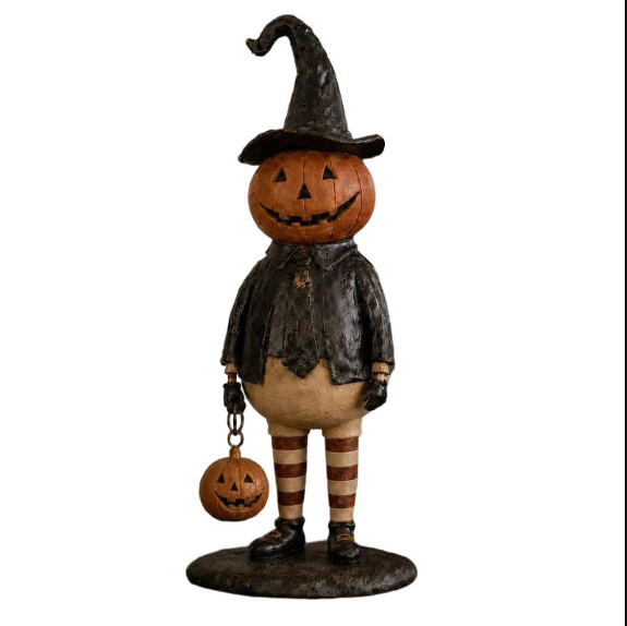 Vintage Halloween Pumpkin Lantern Witch Gentleman Lighted Tabletop Decor