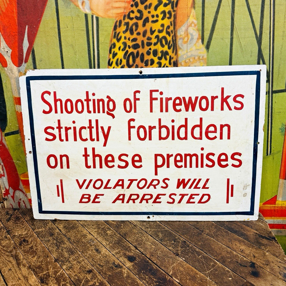 VINTAGE SHOOTING OF FIREWORKS HAND PAINTED SIGN FOURTH OF JULY 4TH HOLIDAY RARE