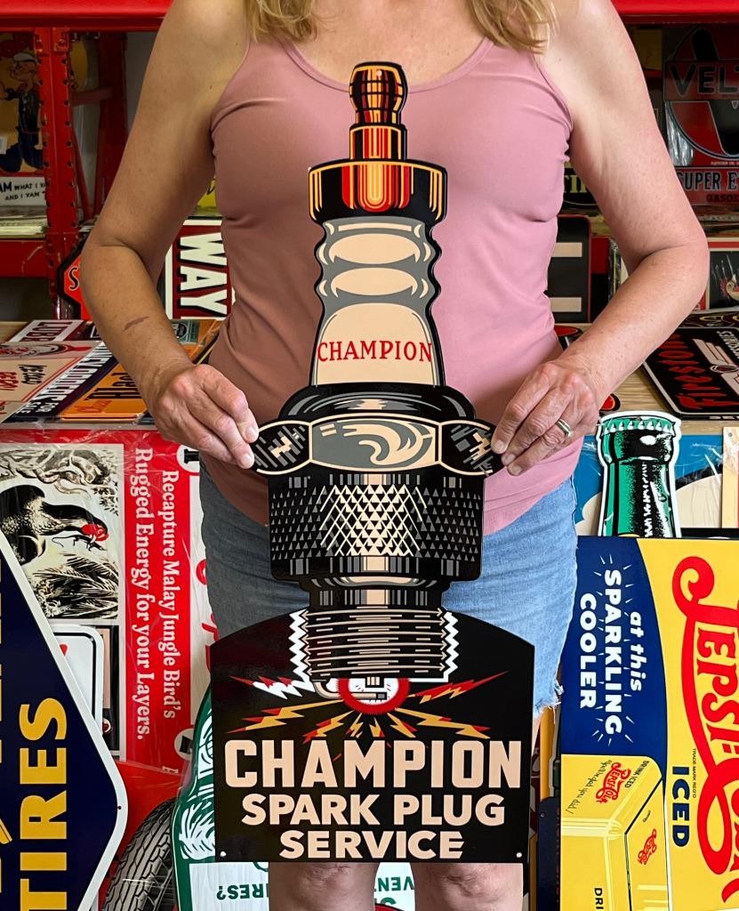 Antique Vintage Style Sign Champion Spark Plugs NOT Porcelain Made USA 30x12 Antique Vintage Style Sign Champion Spark Plugs NOT Porcelain Made USA 30x12