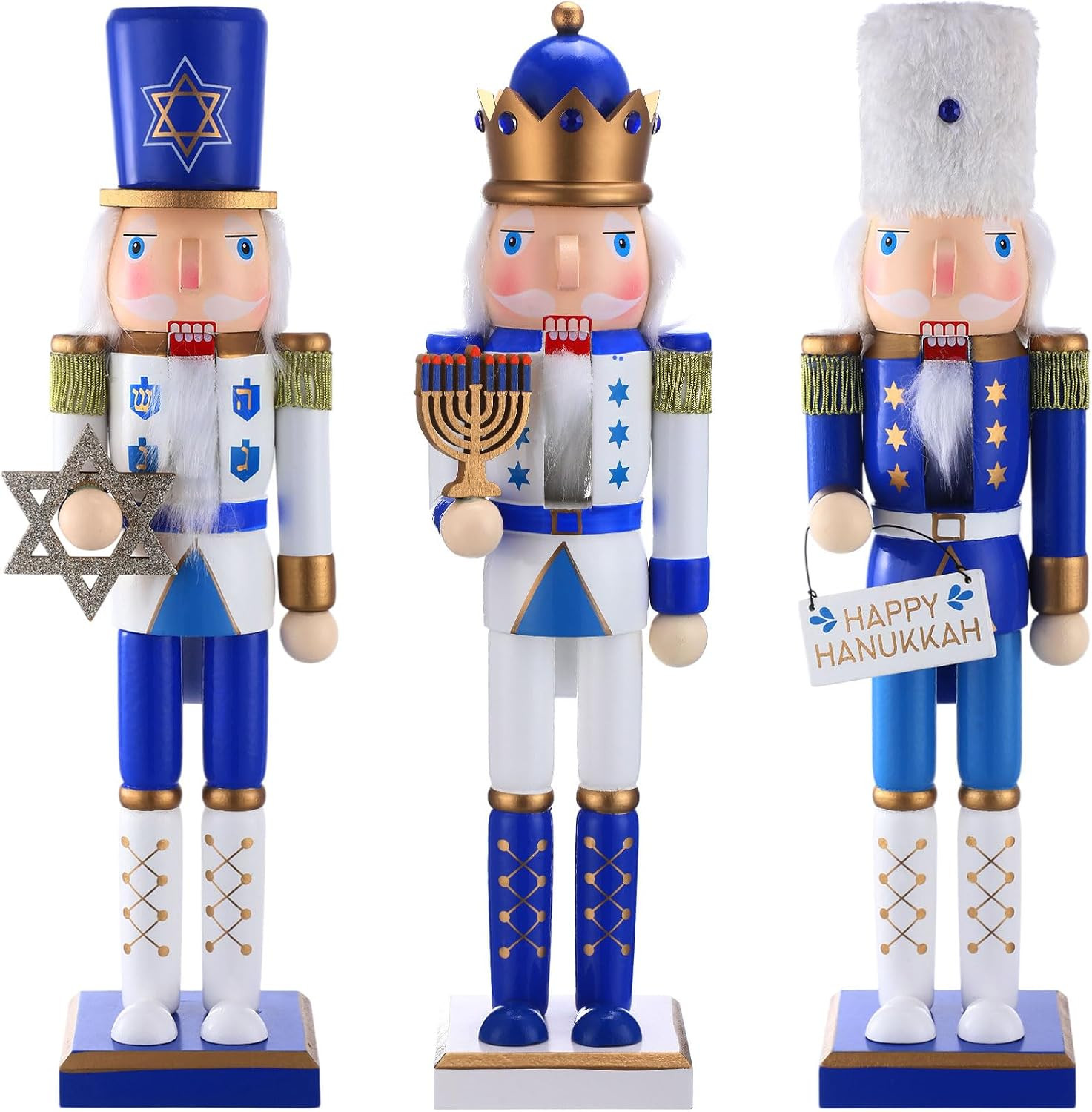 3 Pack 16" Hanukkah Nutcracker Decorations Wooden Jewish Decor 3 Pack 16" Hanukkah Nutcracker Decorations Wooden Jewish Decor