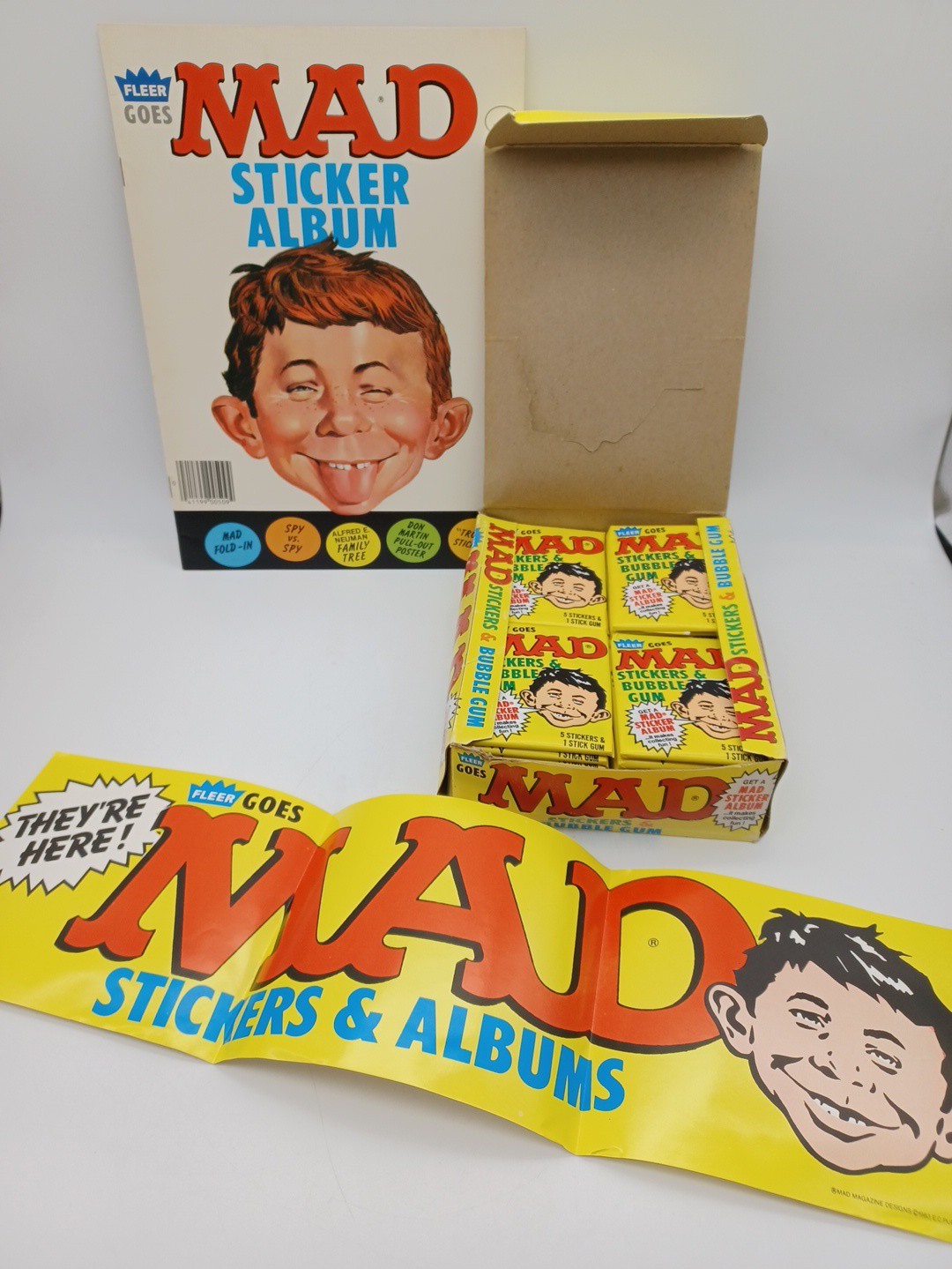 1983 Fleer Mad Magazine Stickers Wax Box 36 Packs, Sticker Album & RARE Poster 1983 Fleer Mad Magazine Stickers Wax Box 36 Packs, Sticker Album & RARE Poster