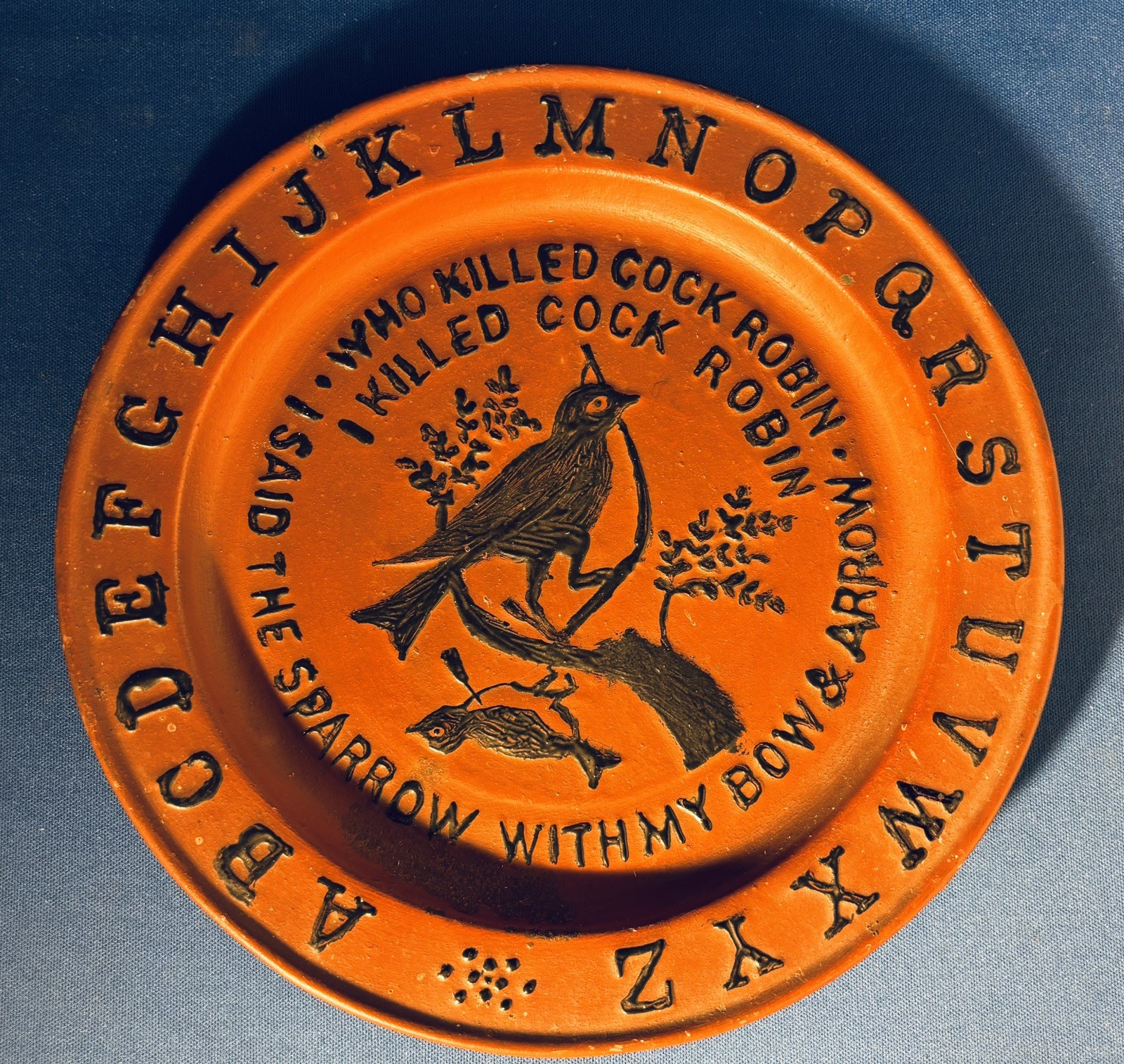 Antique Tin ✨ABC Alphabet Plate Who Killed Cock Robin Nursery Rhyme 8" Primitive Antique Tin ✨ABC Alphabet Plate Who Killed Cock Robin Nursery Rhyme 8" Primitive