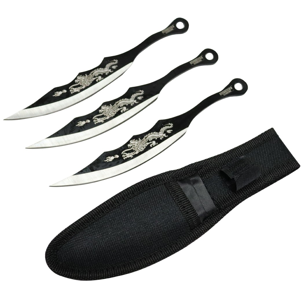 Defender-Xtreme 3 PCs 7"" Throwing Knives Set Two Tone Blade with Dragon Printin Defender-Xtreme 3 PCs 7"" Throwing Knives Set Two Tone Blade with Dragon Printin