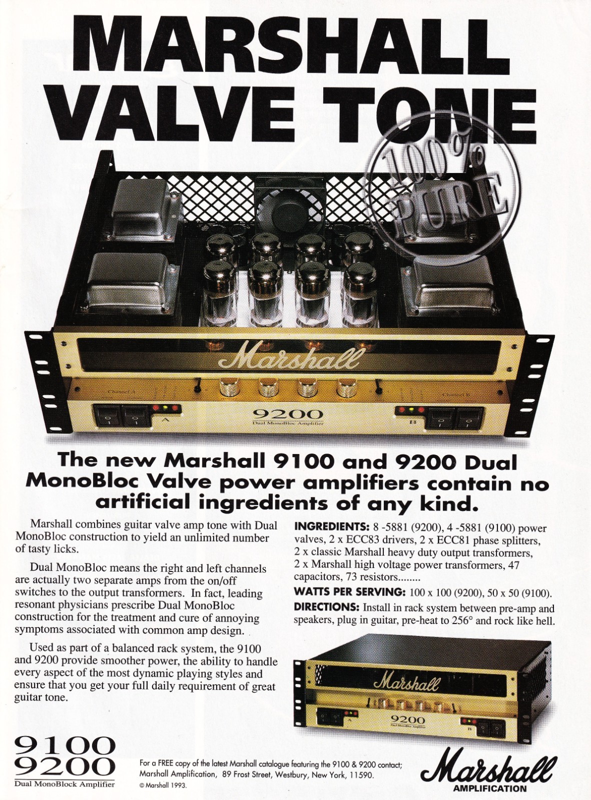 MARSHALL 9100/9200 DUAL MONOBLOC VALVE GUITAR AMP~1994 PROMO PRINT AD POSTER MARSHALL 9100/9200 DUAL MONOBLOC VALVE GUITAR AMP~1994 PROMO PRINT AD POSTER