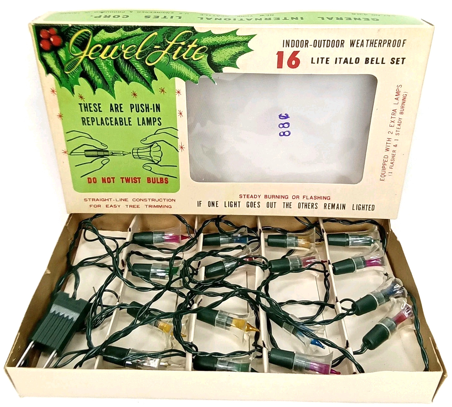 Vintage 1970s Jewel-Lite Italo Bell Christmas Lights With Original Box Vintage 1970s Jewel-Lite Italo Bell Christmas Lights With Original Box
