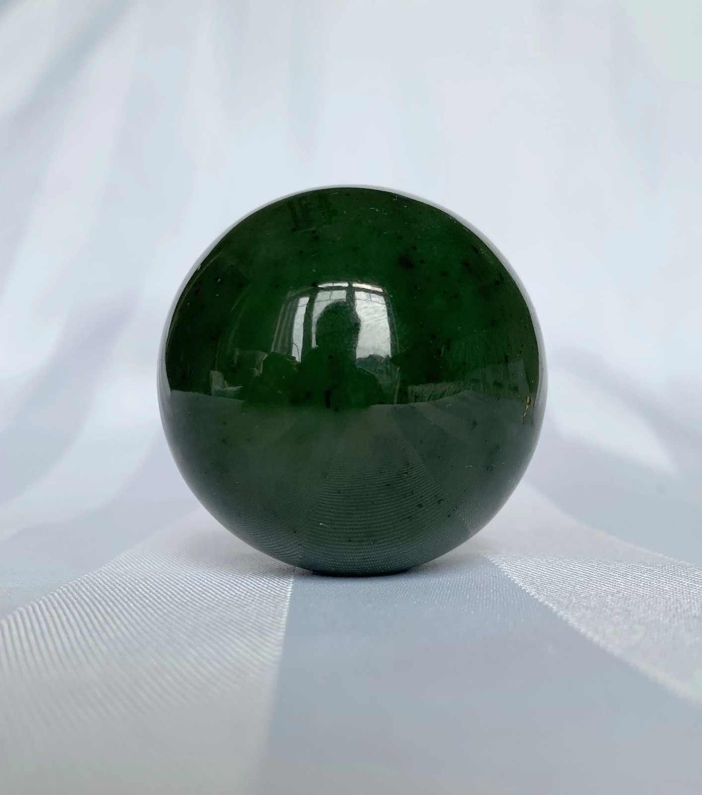 Canadian Nephrite Jade Sphere 50mm — BC Abundance Stone with Stand Canadian Nephrite Jade Sphere 50mm — BC Abundance Stone with Stand