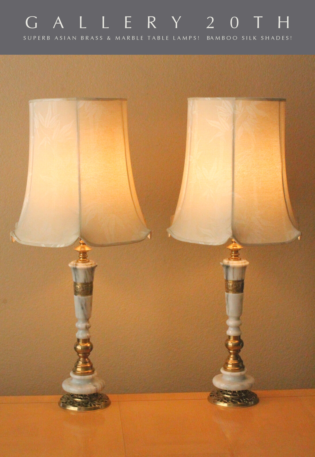 STUNNING PAIR OF ASIAN REGENCY MARBLE & BRASS TABLE LAMPS ORIENTAL VTG COOPER STUNNING PAIR OF ASIAN REGENCY MARBLE & BRASS TABLE LAMPS ORIENTAL VTG COOPER