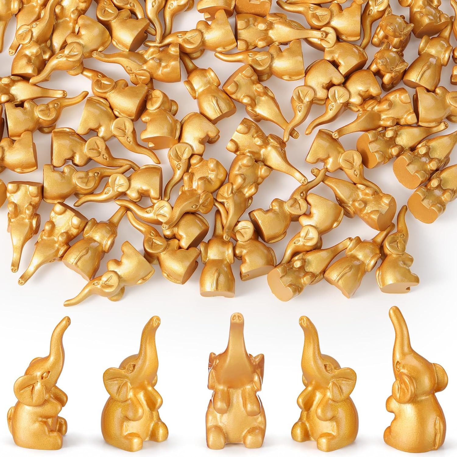 100 Pcs Mini Gold Elephant Figurines, Miniature Resin Elephant Figurines 100 Pcs Mini Gold Elephant Figurines, Miniature Resin Elephant Figurines