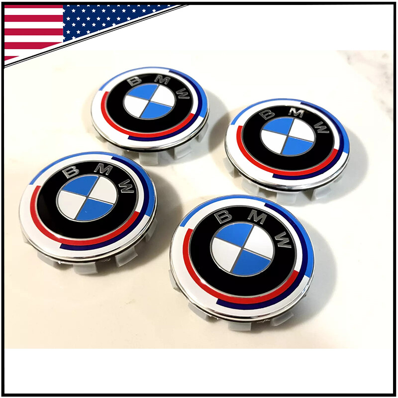 Genuine 4X 68mm Anniversary 50th Wheel Center Hub Caps Badge Emblem E91,E92,E93