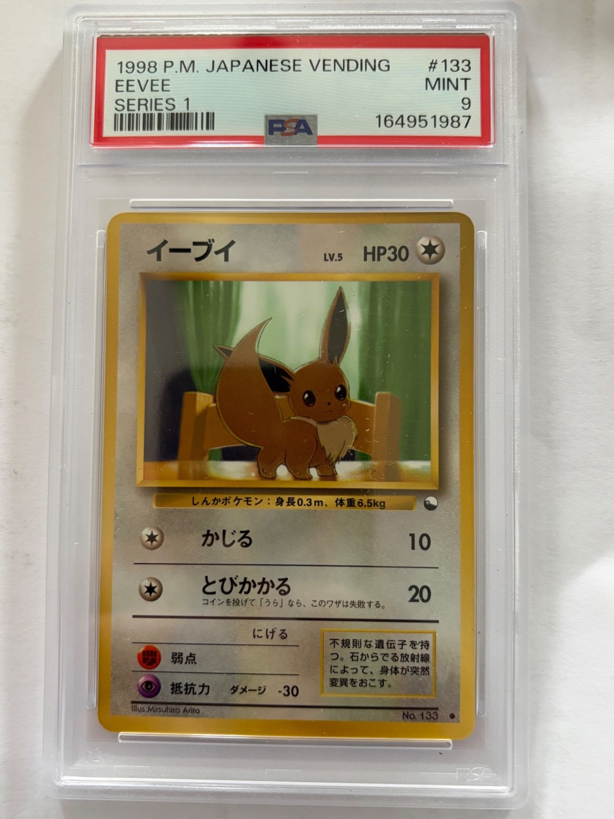 Eevee #133 Series 1 Pokemon Card Japanese 1998 Vending PSA 9 Old Back Eevee #133 Series 1 Pokemon Card Japanese 1998 Vending PSA 9 Old Back