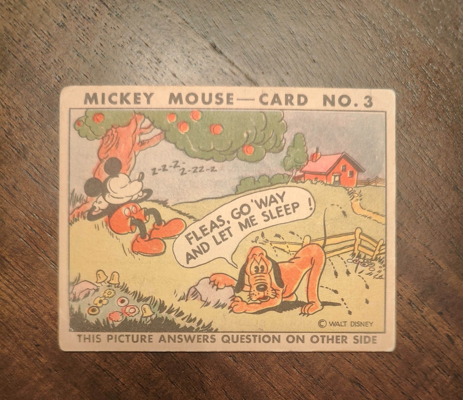 1935 Mickey Mouse Gum #3 Type 1 with Pluto (C) Walt Disney. Rarer Answer on Back