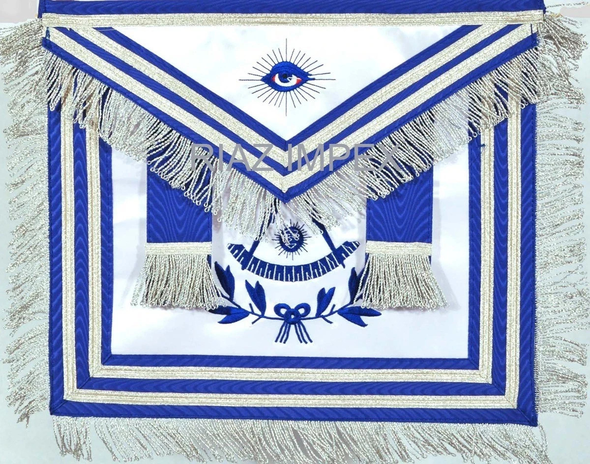 Masonic Past Master Apron White Satin Silver Ribbon Trim