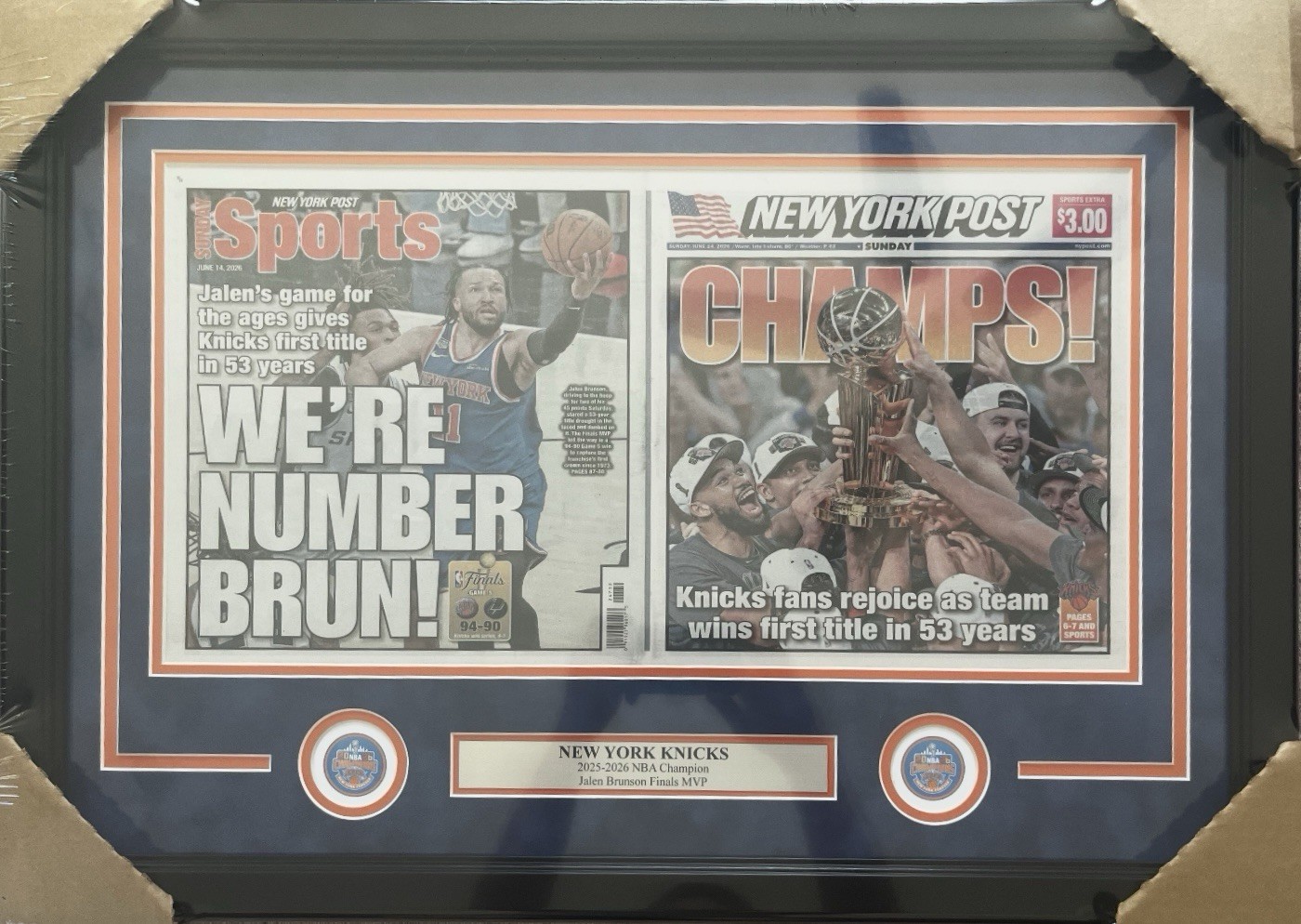 New York Knicks NY Post Original Newspaper "We're Number Brun" "Champs" Framed New York Knicks NY Post Original Newspaper "We're Number Brun" "Champs" Framed
