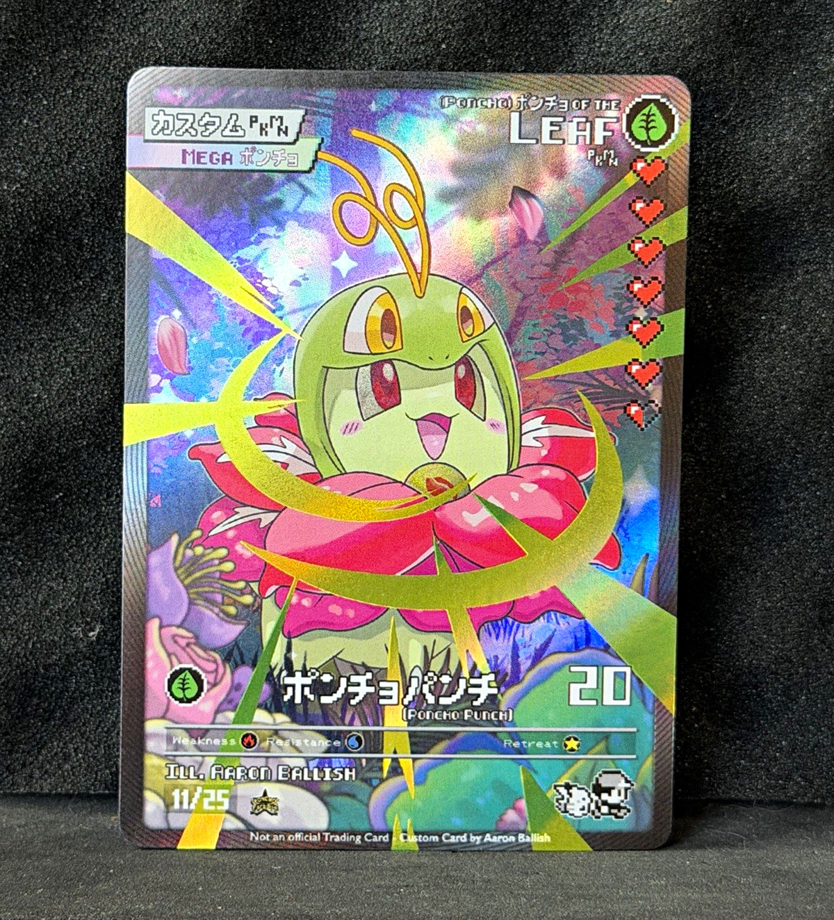 Poncho Paradise Holo Leaf Chikorita Poncho Custom Fan Art Card Poncho Paradise Holo Leaf Chikorita Poncho Custom Fan Art Card