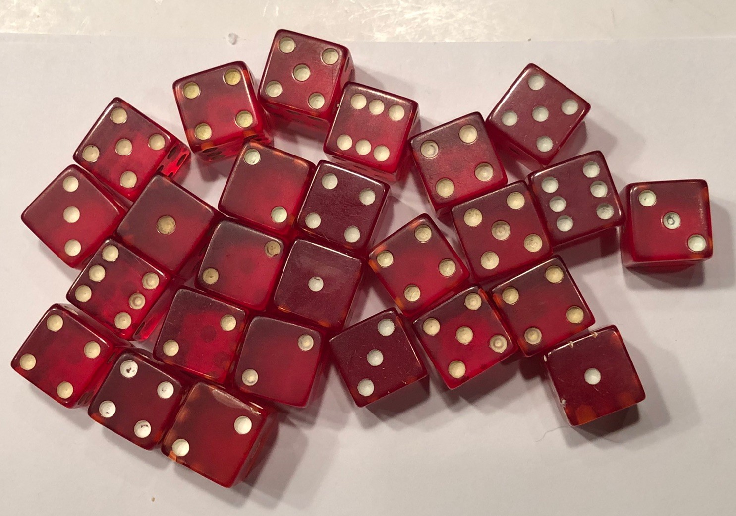 Group Of 26 5/8” Vintage Cherry Red Bakelite Dice (Tested) Group Of 26 5/8” Vintage Cherry Red Bakelite Dice (Tested)
