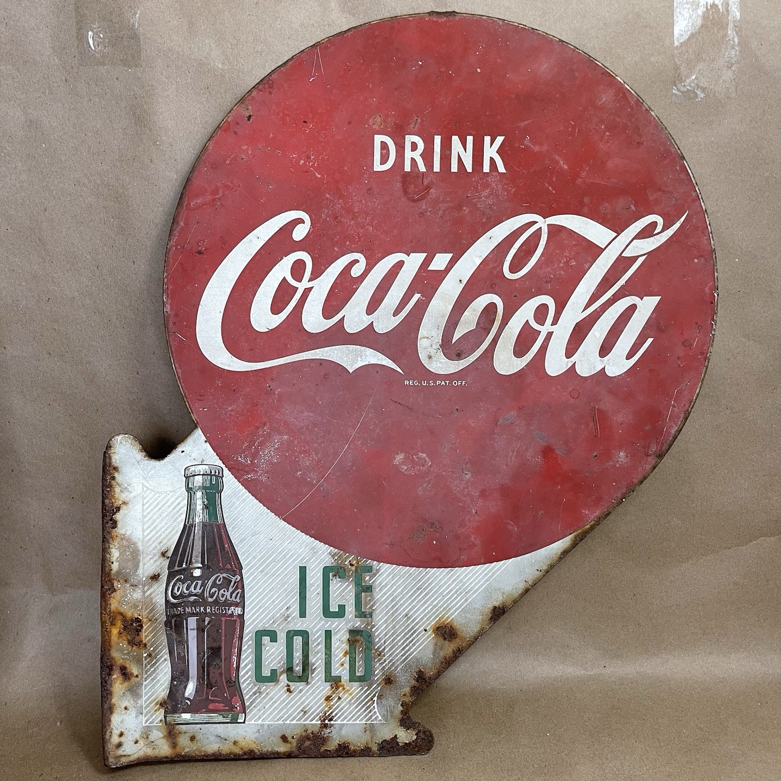 Original Vintage Coca Cola Metal Flange Sign