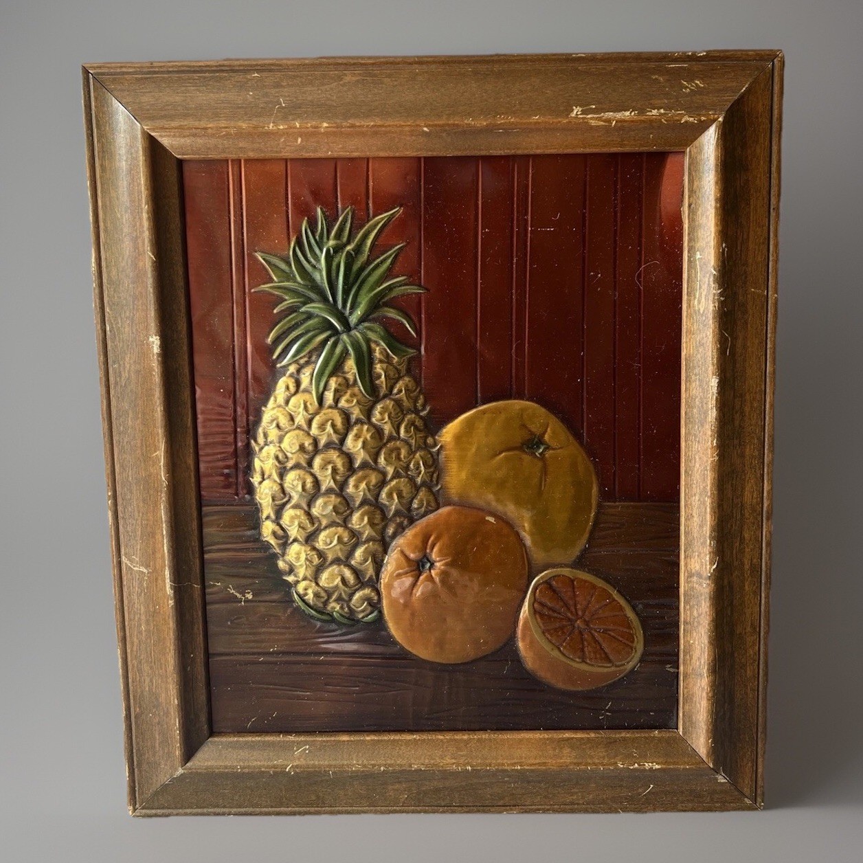 Vintage 1964 R Dem Coppercraft Pineapple Orange 3D Wall Art MCM 17x14 Vintage 1964 R Dem Coppercraft Pineapple Orange 3D Wall Art MCM 17x14