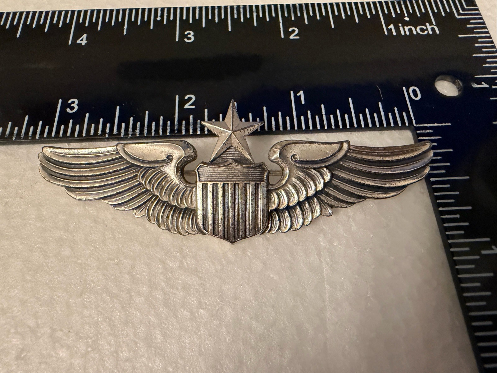 WWII USAAF Senior Pilot Wings 3" Full Size Badge Sterling Silver LGB Balfour Pin WWII USAAF Senior Pilot Wings 3" Full Size Badge Sterling Silver LGB Balfour Pin
