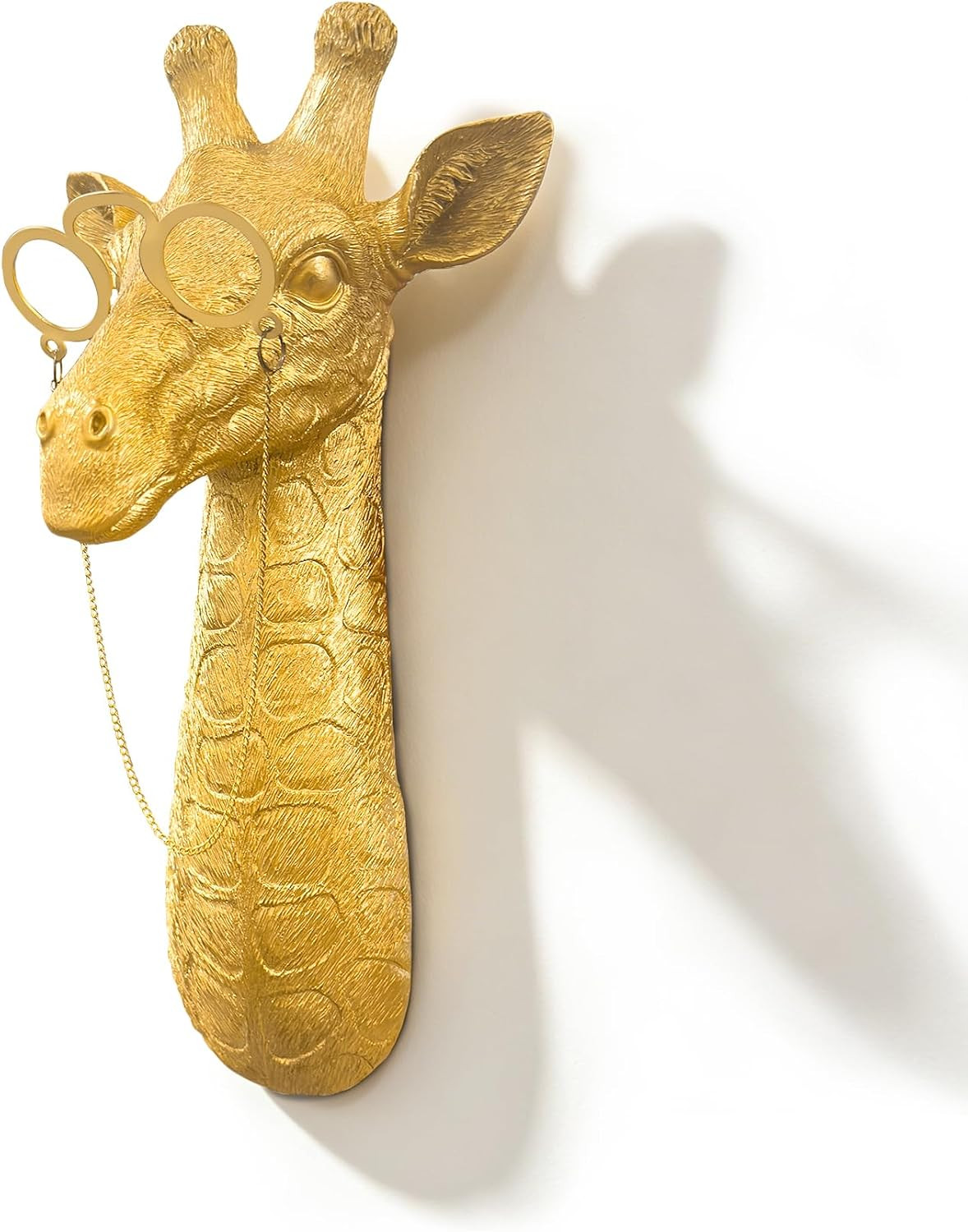 Golden Giraffe Animal Head Wall Decor with Glasses, 11.5X4.5" Whimsical Resin An