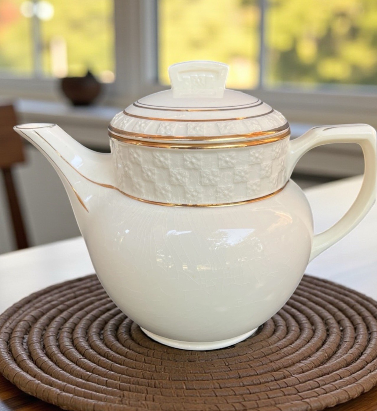 VTG Taylor Smith Taylor Golden Jubilee Teapot Embossed Floral 22 Carat Gold EUC